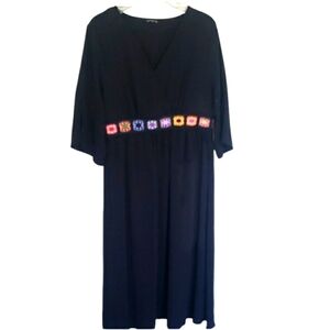 BloomChic  Black Maxi Dress with Embroidery Floral Accents Size 10